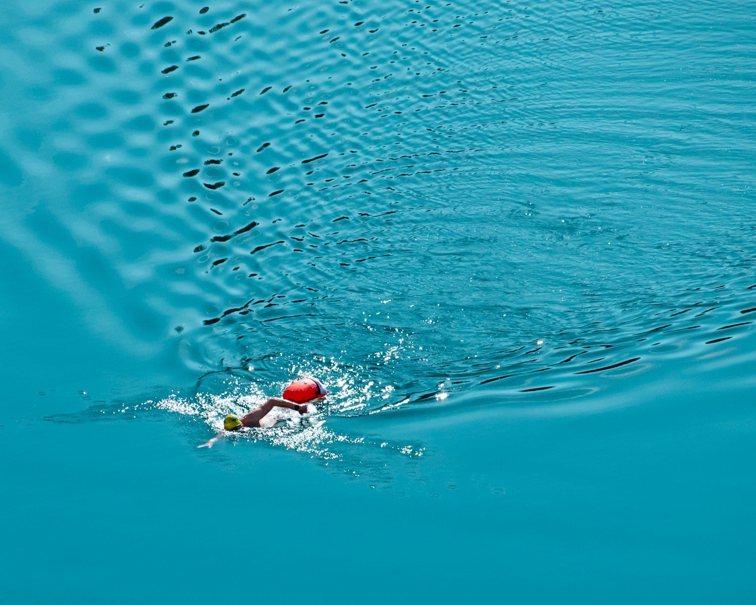 a person swimming in a body of water